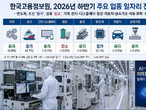 2026년 하반기 일자리 전망… 반도체·조선 ‘증가’, 섬유 ‘감소’